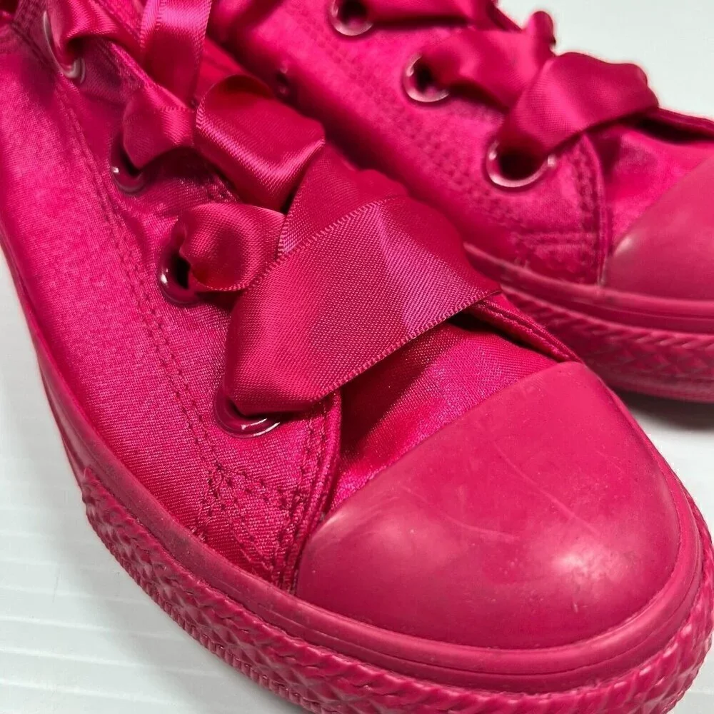 Converse All Star Velvet Junior Size 3 Ribbon Laces Pink Girls Sneaker Shoes